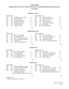 PARADIGM PROGRAM OF STUDY FOR COMPUTER AND INFORMATION SCIENCES MAJORS FRESHMAN YEAR  Fall Semester