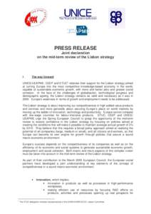 PRESS RELEASE  Joint declaration on the mid-term review of the Lisbon strategy  I.