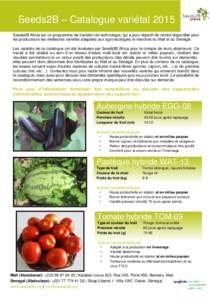 Catalogue des variétés Seeds2B Senegal Mali (FR)