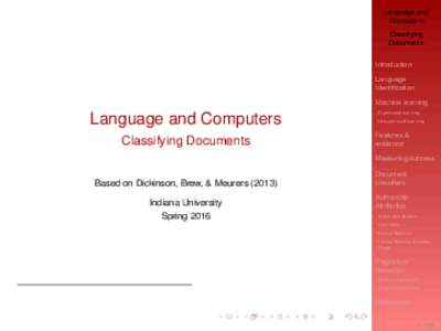 Language and Computers Classifying Documents Introduction Language
