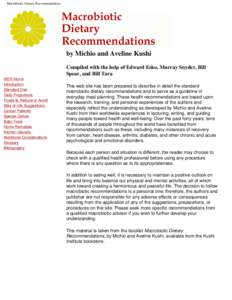 Macrobiotic Dietary Recommendations