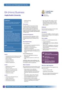 Business and Management faculty  BA (Hons) Business Anglia Ruskin University  On successful completion of the programme