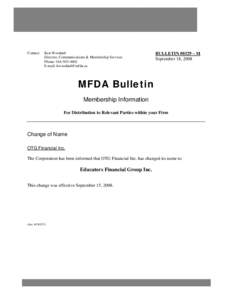 Change of Name Bulletin #0329-M - OTG Financial Inc.