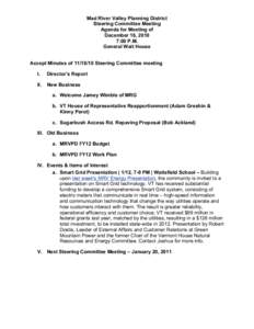 Mad River Valley Planning District Steering Committee Meeting Agenda for Meeting of December 16, 2010 7:00 P.M. General Wait House