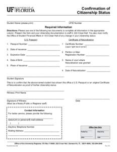 Confirmation of Citizenship Status __________________________________________________	___________________________________ Student Name (please print)			 UFID Number