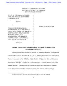 Case 1:09-cv[removed]SEB-DML Document 206 Filed[removed]Page 1 of 33 PageID #: 4268  UNITED STATES DISTRICT COURT SOUTHERN DISTRICT OF INDIANA INDIANAPOLIS DIVISION STATE OF INDIANA ex rel. CHRIS