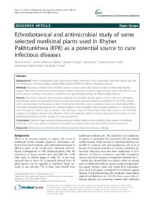 Ethnobotanical and antimicrobial study of some selected medicinal plants used in Khyber Pakhtunkhwa (KPK) as a potential source to cure infectious diseases