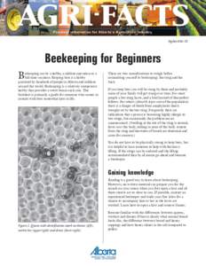 Agdex[removed]Beekeeping for Beginners B  eekeeping can be a hobby, a sideline operation or a