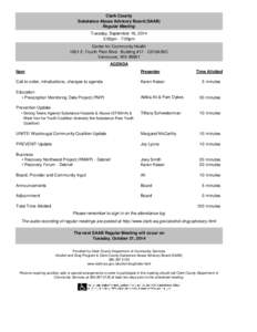 Clark County Substance Abuse Advisory Board (SAAB) Regular Meeting Tuesday, September 16, 2014 5:00pm - 7:00pm Center for Community Health