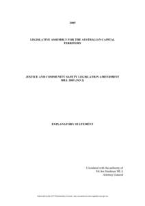2005  LEGISLATIVE ASSEMBLY FOR THE AUSTRALIAN CAPITAL TERRITORY  JUSTICE AND COMMUNITY SAFETY LEGISLATION AMENDMENT