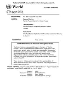 Not an official UN document. For information purposes only.  World Chronicle  UNITED NATIONS