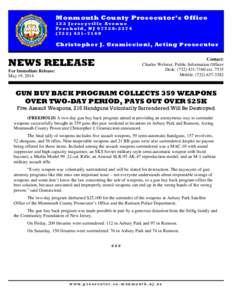 Monmouth County Prosecutor’s Office 132 Jerseyville Avenue Freehold, NJ[removed][removed]Christopher J. Gramiccioni, Acting Prosecutor