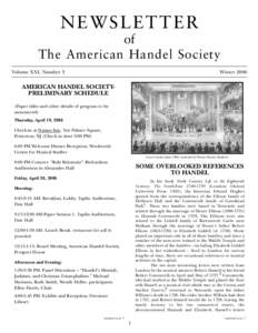 NEWSLETTER of The American Handel Society Volume XXI, Number 3  Winter 2006
