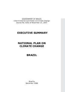 GOVERNMENT OF BRAZIL Interministerial Committee on Climate Change Decree No[removed]of November 21, 2007 EXECUTIVE SUMMARY