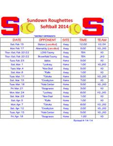 Sundown Roughettes Softball 2014 *DISTRICT OPPONENTS