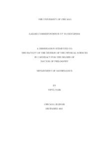 THE UNIVERSITY OF CHICAGO  LAZARD CORRESPONDENCE UP TO ISOCLINISM A DISSERTATION SUBMITTED TO THE FACULTY OF THE DIVISION OF THE PHYSICAL SCIENCES