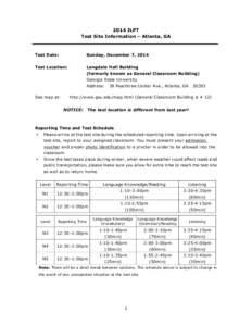 2014 JLPT Test Site Information – Atlanta, GA Test Date:  Sunday, December 7, 2014