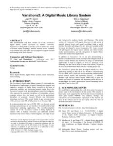 In Proceedings of the Second ACM/IEEE-CS Joint Conference on Digital Libraries, p[removed]http://doi.acm.org[removed][removed]Variations2: A Digital Music Library System Jon W. Dunn
