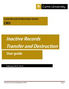 Curtin Records & Information System  CRIS Inactive Records Transfer and Destruction