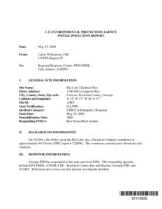 U.S. ENVIRONMENTAL PROTECTION AGENCY INITIAL POLLUTION REPORT Date:  May 25, 2004