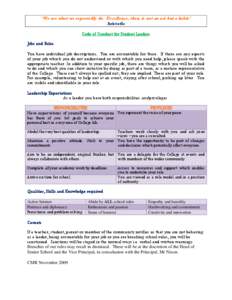 ‘We are what we repeatedly do. Excellence, then, is not an act but a habit.’ Aristotle Code of Conduct for Student Leaders Jobs and Roles You have individual job descriptions. You are accountable for these. If there 