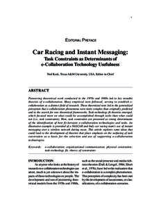 i  EDITORIAL PREFACE Car Racing and Instant Messaging: Task Constraints as Determinants of