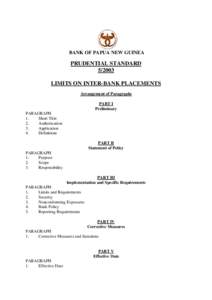 BANK OF PAPUA NEW GUINEA  PRUDENTIAL STANDARDLIMITS ON INTER-BANK PLACEMENTS Arrangement of Paragraphs
