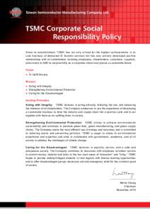 TSMC / Semiconductor fabrication plant / Corporate social responsibility / Morris Chang / Sustainable business