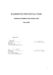 BAMBERTON PROVINCIAL PARK PURPOSE STATEMENT AND ZONING PLAN