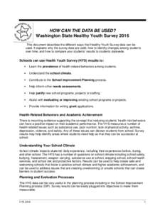 HOW CAN THE DATA BE USED? Washington State Healthy Youth SurveyThis document describes the different ways that Healthy Youth Survey data can be