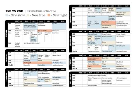 Fall TV 2011 | Prime time schedule = New show = New time = New night 9:00