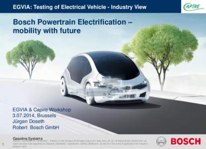 EGVIA: Testing of Electrical Vehicle - Industry View  Bosch Powertrain Electrification – mobility with future  EGVIA & Capire Workshop