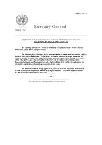 20 May[removed]Secretary-General SG/2174 Department of Public Information • News and Media Division • New York STATEMENT BY MIDDLE EAST QUARTET