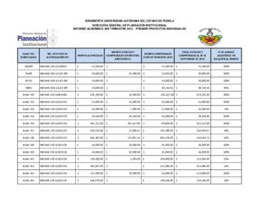 BENEMÉRITA UNIVERSIDAD AUTÓNOMA DEL ESTADO DE PUEBLA DIRECCIÓN GENERAL DE PLANEACIÓN INSTITUCIONAL INFORME ACADÉMICO 3ER TRIMESTREPROMEP PROYECTOS INDIVIDUALES CLAVE DEL BENEFICIARIO