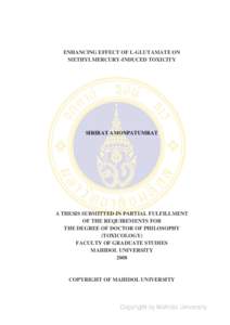 ENHANCING EFFECT OF L-GLUTAMATE ON METHYLMERCURY-INDUCED TOXICITY SIRIRAT AMONPATUMRAT  A THESIS SUBMITTED IN PARTIAL FULFILLMENT