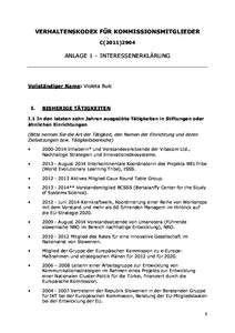 VERHALTENSKODEX FÜR KOMMISSIONSMITGLIEDER C[removed]ANLAGE 1 – INTERESSENERKLÄRUNG  Vollständiger Name: Violeta Bulc