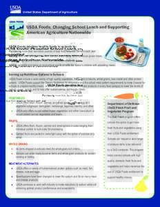 United States Department of Agriculture  USDA Foods: Changing School Lunch and Supporting American Agriculture Nationwide USDA Foods provides healthy foods to schools by: Purchasing more than two billion pounds of food f