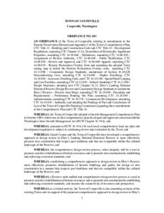 TOWN OF COUPEVILLE Coupeville, Washington ORDINANCE NO. 692 AN ORDINANCE of the Town of Coupeville, relating to amendments to the Historic Preservation Element and Appendix C of the Town’s Comprehensive Plan, CTC Title