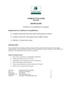 Journalism Certificate of Accomplishment[removed]Curriculum Guide - Ohlone College
