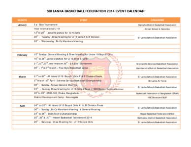 SRI LANKA BASKETBALL FEDERATION 2014 EVENT CALENDAR MONTH January EVENT 5 a ‘ Side Tournament