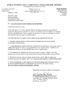 IOWA ETHICS AND CAMPAIGN DISCLOSURE BOARD An Independent Agency of the Executive Branch W . CHARLES SMITHSON Executive Director & Legal Counsel