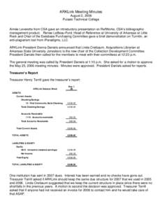 ARKLink Meeting Minutes August 2, 2006 Pulaski Technical College Aimée Leverette from CSA gave an introductory presentation on RefWorks, CSA’s bibliographic management product. Renee LeBeau-Ford, Head of Reference at 