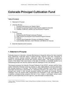 Victoria Coats │ Vertical Career Ladders │ Policy Leaders Fellowship  Colorado Principal Cultivation Fund __________________________________________________________________________ Table of Contents 1. Statement of P