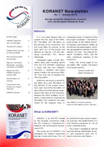 KORANET Newsletter No. 1 - January 2010 Korean scientific cooperation network with the European Research Area