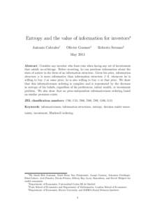 Entropy and the value of information for investors∗ Antonio Cabrales† Olivier Gossner‡  Roberto Serrano§