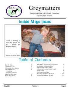 Greymatters Greyhound Pets of Atlantic Canada’s Information Source Inside Mays Issue: