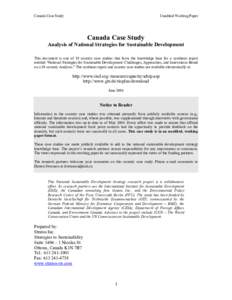 Canada Case Study: Analysis of National Strategies for Sustainable Development