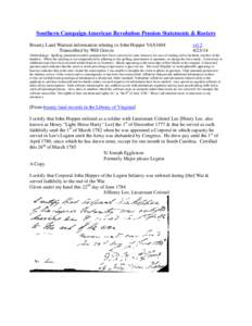 Southern Campaign American Revolution Pension Statements & Rosters Bounty Land Warrant information relating to John Hopper VAS1604 Transcribed by Will Graves vsl[removed]