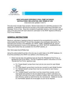 Microsoft Word - APSP Residential Pool Pump and Motor Combination database submission instructions[removed]