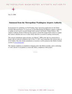 July 23, 2008  Statement from the Metropolitan Washington Airports Authority